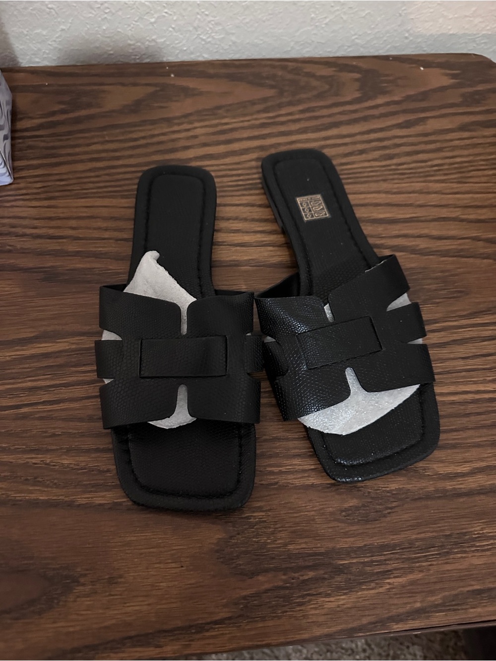 Black Slide Sandals with Woven Strap
